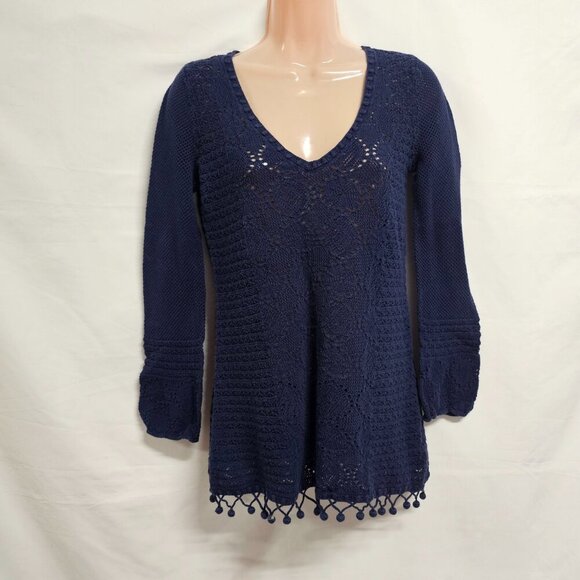 Lilly Pulitzer Athena Crochet Pullover Tunic Sweater Women Size M Blue - Picture 6 of 11